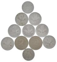 1946. 1Ft Al "Kossuth címer" (3db) + 1949. 1Ft Al "Kossuth címer" + 1949. 1Ft Al "Rákosi címer" + 1950. 1Ft Al "Rákosi címer" (2db) + 1950. 2Ft Cu-Ni + 1952. 2Ft Cu-Ni + 1953. 50f Al (2db) T:XF-F