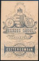 cca 1880 Kisgyermek portréja, keményhátú fotó Beszédes Sándor esztergomi műterméből, vizitkártya, sz...