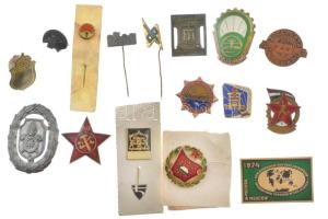 15db vegyes magyar és külföldi kitüntetés, jelvény a szocialista időszakból, közte zománcozott és műgyantás darabok T:vegyes