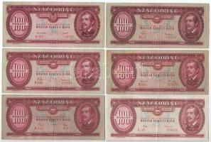 1949. 100Ft + 1957. 100Ft + 1960. 100Ft + 1962. 100Ft + 1968. 100Ft + 1984. 100Ft T:F közte több szép papír