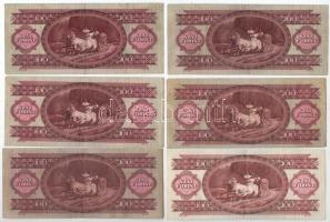 1949. 100Ft + 1957. 100Ft + 1960. 100Ft + 1962. 100Ft + 1968. 100Ft + 1984. 100Ft T:F közte több szé...