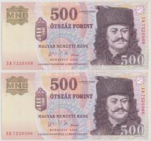 2006. 500Ft "A forradalom 50. évfordulója 1956. október 23." (2x) egyugrásos sorszámkövetők "EB 7220506 - EB 7220508" T:UNC,AU  Adamo F54EE
