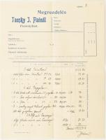 cca 1910 Pozsony, Tausky J. Fiai megrendelőlap, kitöltve, jó állapotban
