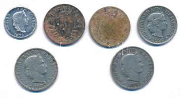 Svájc 1881. 20r Ni + 1885. 20r Ni + 1890. 2r bronz + 1932. 2r bronz + 1939. 10r Ni + 1979. 20r Al &q...