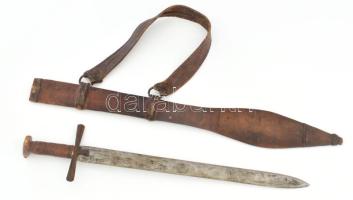 Antik kard, bőr hüvelyben, közepes állapotban, h: 70 cm