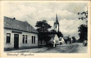 1926 Lajtakáta, Gata, Gattendorf; Strasse, Kirche, Gemeinde-Amt / utca, községháza, templom / street, church, town hall (Rb)