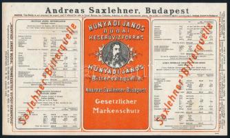 1933 Andreas Saxlehner Bp., Hunyadi János keserűvíz, többnyelvű, illusztrált reklámlap, jó állapotban, 22x13 cm