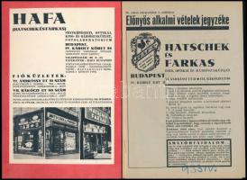 1933 Hatschek és Farkas (HAFA) fotó, optikai és rádiószaküzlet 71. sz. árjegyzéke, fekete-fehér képe...