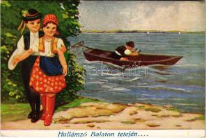 1954 Balaton, Hullámzó Balaton tetején... magyar folklór művészlap