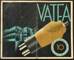 cca 1930 Vatea rádiócsövek, illusztrált, kihajtható árjegyzék, kis sérülésekkel, foltokkal, kihajtva: 68x18,5 cm