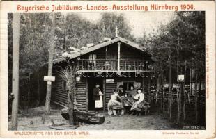 1906 Bayerische Jubiläums-Landes-Ausstellung Nürnberg 1906., Walderhütte aus dem Bayer. Wald. Offizielle Postkarte No. 52. / Bajor jubileumi állami kiállítás reklámja / Bavarian Jubilee Expo advertisement