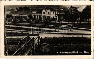 Kovásznafürdő, Baile Covasna; piac, Adalbert Imreh üzlete. Hátoldalon &quot;Kovászna visszatérése 1940. szeptember 13.&quot; / square, shops