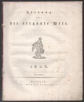1803 Zeitung für die elegante Welt. Leipzig, 1803 September. Hiányzó borítóval, sérült lapokkal