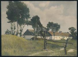 Falusi életképek, 4 db művészi igényű, utólagosan színezett fotó, az egyiken 1931-es jelzéssel (olva...