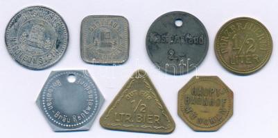 Németország 7db klf fém, bronz sörzseton, közte "Gatshaus Napoleonstein" T:AU-VF Germany 7pcs of diff metal, bronze bier tokens, with "Gatshaus Napoleonstein" C:AU-VF