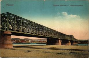 Pozsony, Pressburg, Bratislava; Ferenc József híd. Vasúti levelezőlapárusítás 50. sz. 1915. / Franz-Josef-Brücke / bridge (EK)