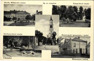 1940 Rimaszombat, Rimavská Sobota; Horthy Miklós tér, Evangélikus templom, Tompa kert, Széchenyi kert, Konzervgyár igazgatósági épület / square, Lutheran church, park, can factory directorate building (EK)