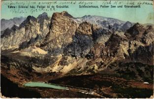 1912 Tátra, Magas-Tátra, Vysoké Tatry; Sziléziai ház, Felkai tó és Gránátfal. Cattarino S. utóda Földes Samu kiadása / Schlesierhaus, Felker See und Granatwand / rest house, lake, mountain (kopott sarkak / worn corners)