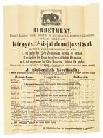 1886 Hirdetmény a pest-pilis-solt-kiskunmegyei lótenyésztési jutalomosztásokról. Bp., Rudnyánszky A.-ny., hajtva, kis sérülésekkel, 62,5x47 cm