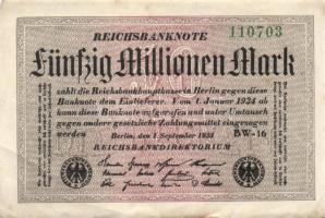 Német Birodalom / Weimari Köztársaság 1923. 50.000.000M (6x) kis ugrású sorszámokkal T:II,II-