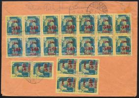 1945 (3. díjszabás) Budapest helyi levél 20 db Kisegítő 50f/50f bélyeggel