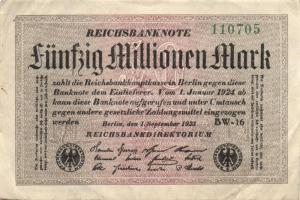 Német Birodalom / Weimari Köztársaság 1923. 50.000.000M (6x) kis ugrású sorszámokkal T:II,II-