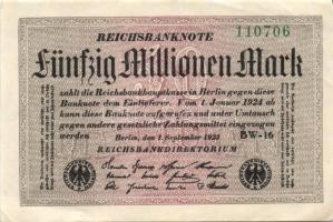 Német Birodalom / Weimari Köztársaság 1923. 50.000.000M (6x) kis ugrású sorszámokkal T:II,II-