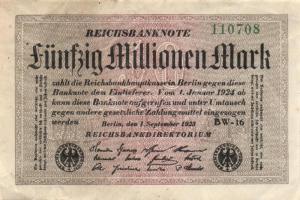 Német Birodalom / Weimari Köztársaság 1923. 50.000.000M (6x) kis ugrású sorszámokkal T:II,II-