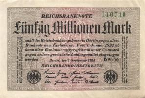 Német Birodalom / Weimari Köztársaság 1923. 50.000.000M (6x) kis ugrású sorszámokkal T:II,II-