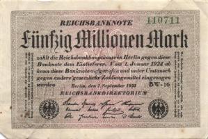 Német Birodalom / Weimari Köztársaság 1923. 50.000.000M (6x) kis ugrású sorszámokkal T:II,II-