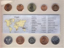 "Madarak" szett, benne 10 állam pénzérméi, egész világ