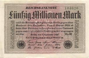 Német Birodalom / Weimari Köztársaság 1923. 50.000.000M (6x) kétféle vízjellel, közte kis ugrású ill...