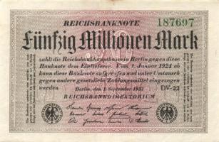 Német Birodalom / Weimari Köztársaság 1923. 50.000.000M (6x) kétféle vízjellel, közte kis ugrású ill...