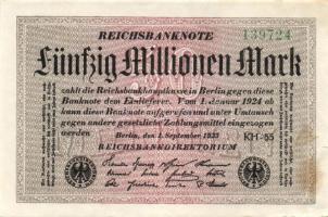 Német Birodalom / Weimari Köztársaság 1923. 50.000.000M (6x) kétféle vízjellel, közte kis ugrású ill...