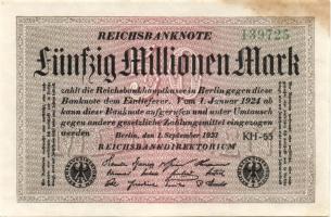 Német Birodalom / Weimari Köztársaság 1923. 50.000.000M (6x) kétféle vízjellel, közte kis ugrású ill...