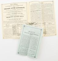 1859 Großen Geld-Lotterie, k. k. Lotto-Gefälls-Direction in Wien / Osztrák állami sorsjáték hirdetménye, német nyelvű, 4 p. + 1860 Fölhívás a jótékony czélokra rendelt ötödik államlottériábani részvételre, kétoldalas, 20x13,5 cm