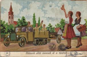 Házunk előtt mennek el a tüzérek... Magyar folklór, második világháborús katonai propaganda s: Kluka, WWII Military call to arms propaganda, Hungarian folklore