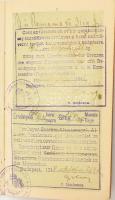 1918 Károly osztrák császár és magyar király nevében kiállított, fényképes útlevél; külső ill. belső hadműveleti területek határvonalainak átlépésére, valamint Románia megszállott területére való utazásra jogosító vízumokkal