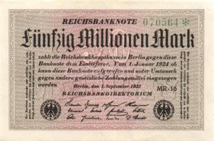 Német Birodalom / Weimari Köztársaság 1923. 50.000.000M (7x) fehér papíron, közte egymás utáni ill. kis ugrású sorszámokkal T:II,II+