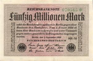 Német Birodalom / Weimari Köztársaság 1923. 50.000.000M (7x) fehér papíron, közte egymás utáni ill. ...