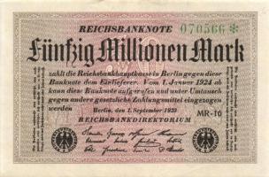 Német Birodalom / Weimari Köztársaság 1923. 50.000.000M (7x) fehér papíron, közte egymás utáni ill. ...