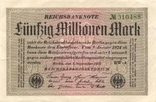 Német Birodalom / Weimari Köztársaság 1923. 50.000.000M (7x) fehér papíron, közte egymás utáni ill. ...