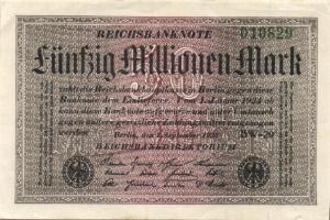 Német Birodalom / Weimari Köztársaság 1923. 50.000.000M (7x) fehér papíron, közte egymás utáni ill. ...