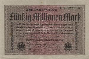 Német Birodalom / Weimari Köztársaság 1923. 50.000.000M (5x) szürke papíron, egymás utáni ill. kis u...