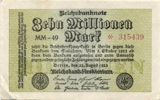 Német Birodalom / Weimari Köztársaság 1923. 10.000.000M (4x) "Wellen" vízjellel, közte köz...