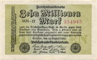 Német Birodalom / Weimari Köztársaság 1923. 10.000.000M (4x) "Wellen" vízjellel, közte köz...