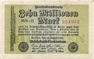 Német Birodalom / Weimari Köztársaság 1923. 10.000.000M (4x) "Wellen" vízjellel, közte köz...