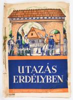 cca 1940 Utazás Erdélyben gyűjtőalbuma, komplett beragasztott gyűjtőképanyaggal, javított, sérült, foltos