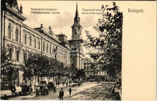Budapest VI. Nagymező utca, Terézvárosi templom, kézikocsi, hintó. Divald Károly 4. sz.