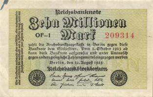 Német Birodalom / Weimari Köztársaság 1923. 10.000.000M (2x) "Wellen" vízjellel, kis ugrású sorszámokkal T:II+,II